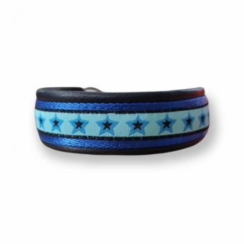 Leder Schwarz "blaue Sterne" 2,5cm oder 3,5cm