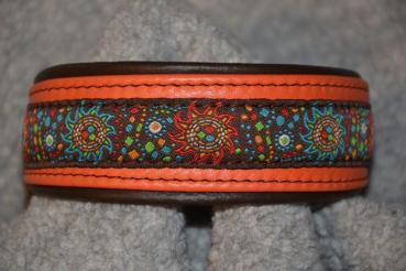 Halsband Doppelleder dunkelbraun/orange SSDN12056